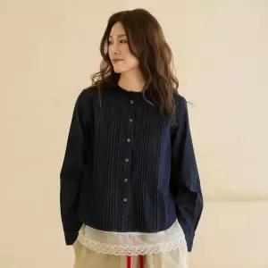 [마담4060]엄마옷 마담4060 [내추럴포엠]데님핀턱레이스 데일리 블라우스 -RBL2603017-..