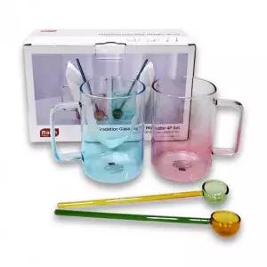 [골드스마일]그라데이션 투명 유리컵 머들러 홈카페 찻잔 커피잔 물컵