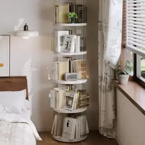 이동식 틈새 코너 아크릴 회전책장 거실 책꽂이 5단 원형 무소음 바퀴