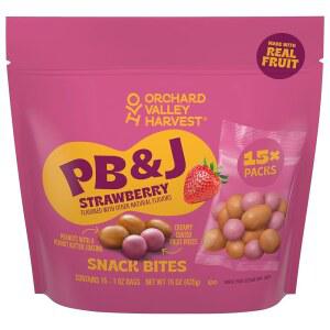 오차드 밸리 하베스트 땅콩버터 커버 땅콩 & 딸기 맛 크리미 코팅 과일 스낵 바이트, 1온스 봉지(15팩), 진짜 과일로 만든 완벽한 이동 중 간식