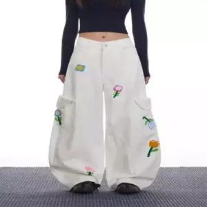 팬츠 바지 여성용 카고 트렌드 타월 자수 워싱 유행 MF1