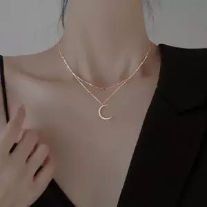 2줄 믹스체인 C형 목걸이 초승달 팬던트 두줄 레이어드 목걸이