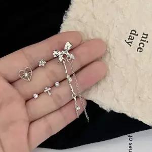 실버 리본 발레 무용 은침 귀걸이 s925 미니 큐빅 하트 데일리