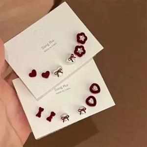 벨벳 리본 하트 실버 귀걸이 s925 미니 큐빅 하트 데일리 학생 은침