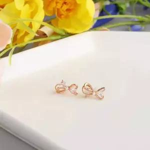 [셀러에이드]시후주얼리 로즈골드 쁘띠 나비리본 진주 시뮬럿다이아 귀걸이