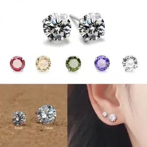 큐빅 스터드 실버귀걸이 925 은침 라운드 데일리 이어링 컬러
