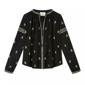 이자벨마랑 로디스 자수 플레어 실크 블라우스 HT0826FAD1J12I 01BK