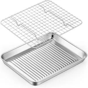 냉각 랙이 있는 팀파 토스터 오븐 랙 1개 바닥 트레이 팬 및 스테인리스 그리드 미니 골판지 9인치 오븐용