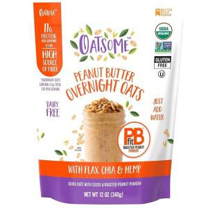 오톰 PB핏 오버나이트 귀리 - 치아 씨앗, 아마 씨앗, 대마 씨앗을 곁들인 땅콩버터 맛 - 텐 프리 오트밀과 단백질 11g - 12온스