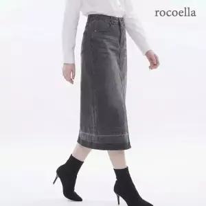 [로코엘라] 크리드 앞슬릿 워싱 데님 롱 스커트