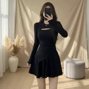 [하프클럽/셀러허브_여성트랜드패션]여성 컷아웃 슬림핏 긴팔 미니 투피스