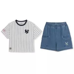 갤러리아 (S1B03)MLB키즈 여아 스트라이프 데님 반팔티 세트(7FS1B0363-50BLL)
