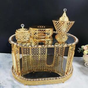 디자인 골드 에티오피아 커피 테이블 세트 가정용 로얄 메탈 철제 유리 향초 버너 포함