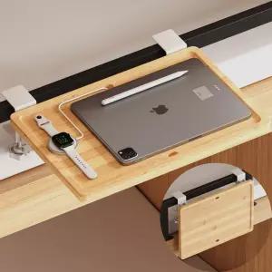 Magheo 침대 옆 선반 목재 접이식 클립온 이층 테이블 상단 공간 절약형 트레이 대학 기숙사 필수품용 코드
