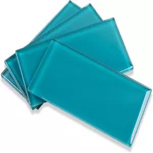 백스플래시용 Soulscrafts 유리 타일 주방 욕실 샤워 월용 서브웨이 3x6 인치 시안 (32개 4평방피트)