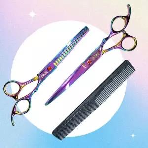 펫전용 반려동물 셀프미용 가위 세트 애완견 헤어관리 오로라색상