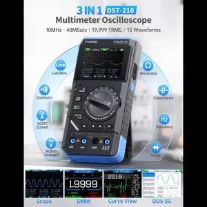 호환  FNIRSI DST-210 휴대용 오실로스코프 10MHz 19999 카운트 디지털 멀티  DDS 발생기 3-in-1 48MSs 휴
