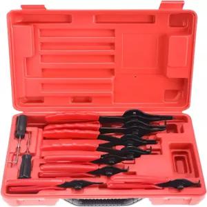 쿤텍 11PCS 헤비 듀티 스냅 링 내부 외부 세트보관 플라이어 케이스 팁이 후크 및 서클립 세트 구부러진