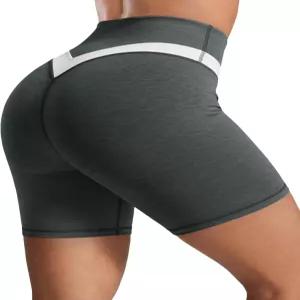 아오이스키 여성용 브이웨이스트 스컬프트 요가 반바지 6인치 하이웨이스트 운동 체육관 반바지와 백 포켓