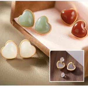 하트 원석 청금석 홍마노 청옥 백옥 S925 귀걸이
