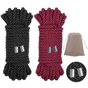 콜드에어솝 2팩 소프트 실크 로프 보관 가방 트위스트 트림 코드 32피트 / 7MM 나일론 실 새틴 와인 레드