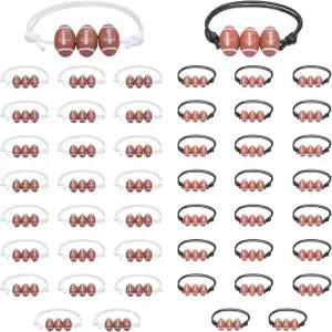 Qoncosy 48pcs 축구 팔찌 벌크 팩 조절 가능한 손목 밴드 7-11인치 파티 혜택 및 선물 청소년을 위한 팀