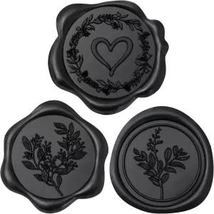 Uwilowe 60개 블랙 왁스 씰 스티커 적합 1팩에 3가지 봉투 좌석 접착 청첩장 디자인 크리스마스 차트