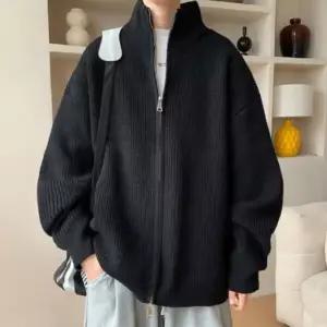 남성 골지 오버사이즈 스탠드넥 집업 니트 재킷