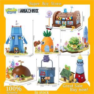 에어렉스 스폰지밥 비키니 바텀 빌딩 블록 월드 시리즈 6개 블라인드 박스 장난감 데스크탑 장식 어린이 팬