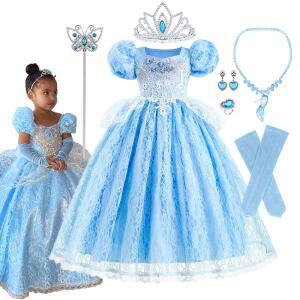 키즈 시크 신데렐라 레이스 볼 가운 공주 코스프레 꽃 파티 원피스 요정 펑킨 자동차 소녀 이야기 역할 놀