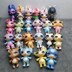 원래 11cm-13cm 레인보우 유니콘 인형 작은 괴물 진흙 어린이 게임 하우스 장난감 세트 선물