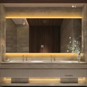 북유럽 미니멀리스트 스마트 욕실 거울 가정용 터치 스크린 안개 방지 LED 라이트 화장실 벽걸이