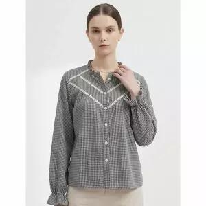 [하프클럽/샵앤]여성 프릴 라운드넥 고방체크 긴팔 블라우스 MSE-WBL-21132-블