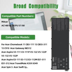 새로운 11.1V AC14B18J 노트북 배터리 Acer Aspire E3-721 Chromebook C810 B115-M