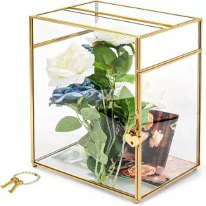 슬롯 앤 락이 있는 유연 유리 홀더 카드 상자 기프트 웨딩 파티를 신부 리셉션 장식 골드 위한 클리어 생일