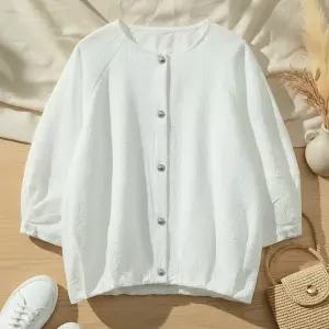 [하프클럽/옷자락]여성 여름 간절기 루즈핏 버튼 가디건 엠보