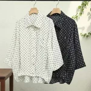 [다잇템] 여자 빅사이즈 폴로카라 블라우스 미니패턴 셔츠_24637738_588872