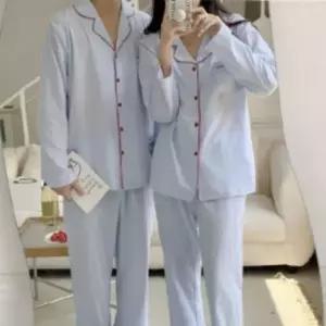 커플 남녀 공용 면 스트라이프 잠옷 홈웨어