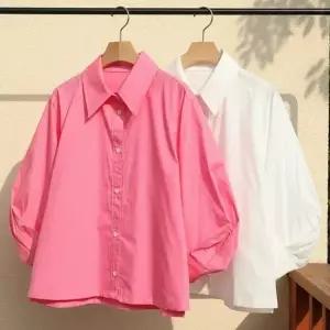 [다잇템] 여자 박시핏 벌룬 면원단 소매 클래식 남방 카라 블라우스_24637767_588872