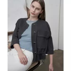 [올리비아로렌]배색 스티치 아웃포켓 자켓_VOCFU5M3241