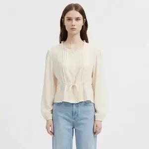 [샵앤] 여성 프릴 라운드넥 허리스트링 단추 블라우스 SIU-WBL-21119