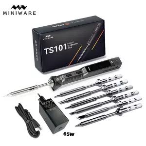 호환  Miniware 전기 납땜 다리미 온도 프로그래밍 LCD TS101 65W 납땜 팁 세트 포함 업그레이드 TS100