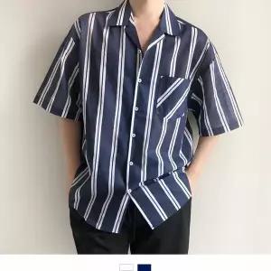 [골드스마일]TBZ 스트라이프 린넨 오픈카라 반팔셔츠