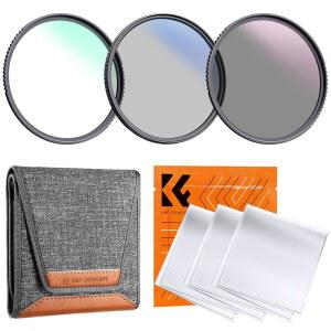 K&F 컨셉 67mm UV / 파우치 + 카메라 (ND4) 편광 렌즈 코팅, 렌즈용 CPL 키트 필터 천 중성 밀도 ND (3피스)-18 클리닝 (K-시리즈) 다층