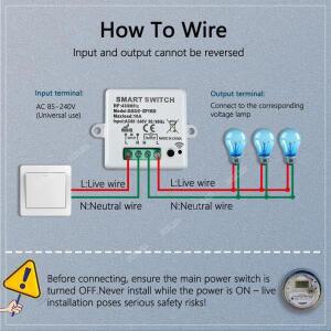 중립선 없는 RF 무선 스마트 라이트 스위치 433Mhz 릴레이 수신기 AC85V 220V 미니 모듈 원격 제어 램프