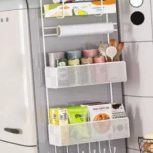 주방 냉장고 측면 부착 다층 수납 선반 양념통 조리 도구 걸이 틈새 활용 철제