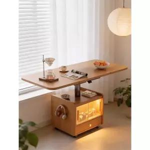 일식 빈티지 실목 티테이블 높이조절 차탁 식탁겸용 폴딩 신축 이동식 사이드테이블 티카트