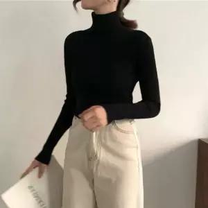 [골드스마일]여성 니트 티셔츠 여자 목폴라 긴팔티 무지 골지 색 목폴라티셔츠