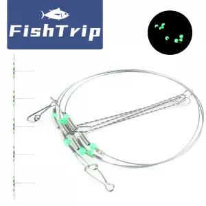 호환  FishTrip 5pcs 스틸 와이어 밸런스 탠덤 후크 낚시 리더 라인 리그 스냅 빛나는 구슬 바닷 리그 낚시
