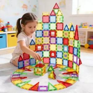 퍼즐  투명한 빛나는 자석 타일 뇌 블록 어린이용 3D 컬러 윈도우 STEM 교육용 조립 장난감